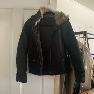 Aeropostale Black Puffer Jacket with Light Fur Trim Hood